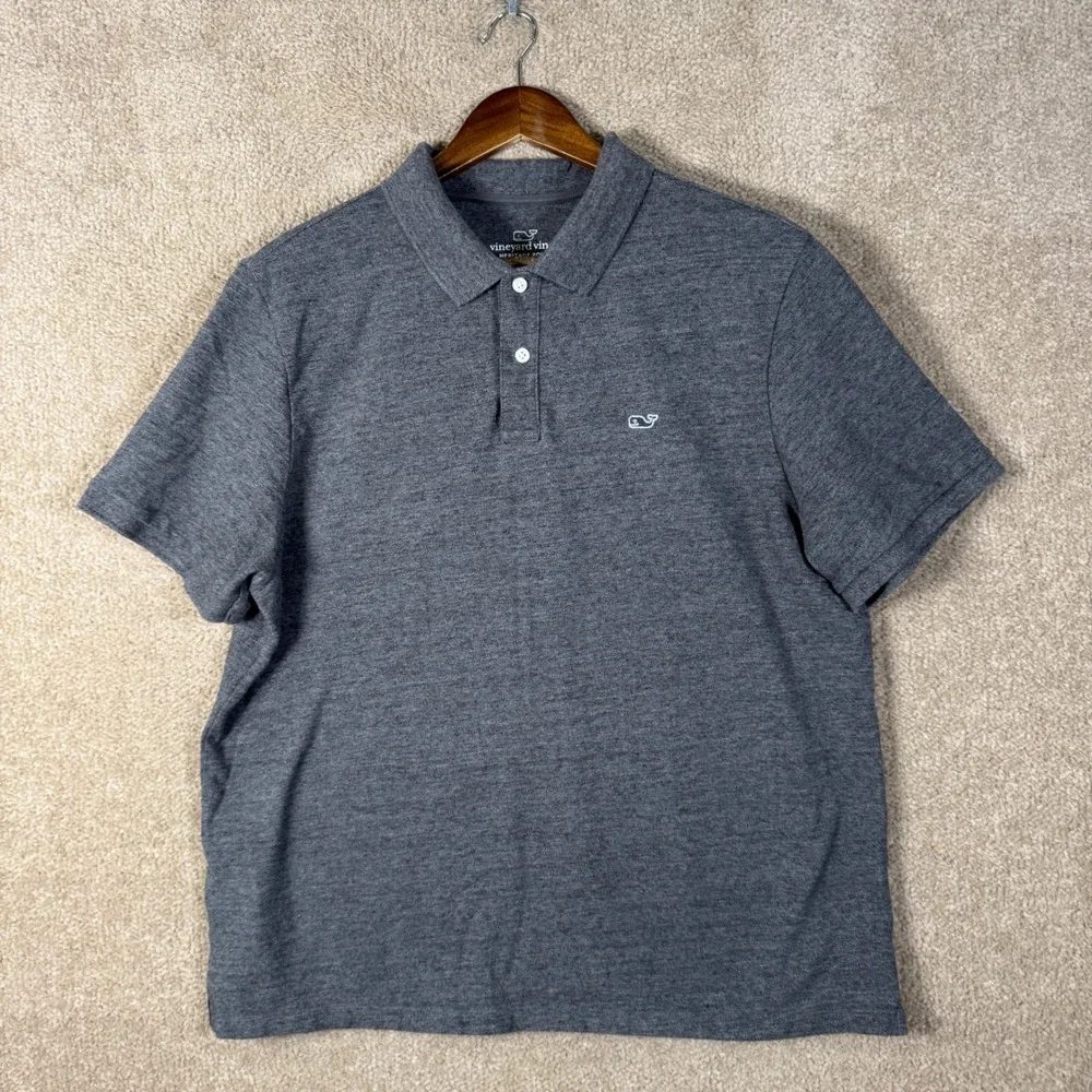 Vineyard Vines Heritage Polo Mens Large Gray Short Sleeve Cotton Shirt Golf Knit